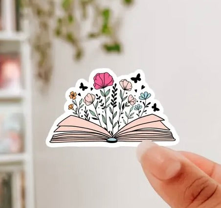 Pink Floral Book Sticker