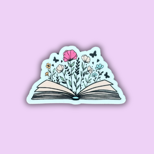 Pink Floral Book Sticker