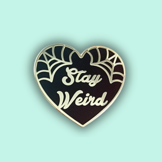 Stay Weird Black Heart Enamel Lapel Pin